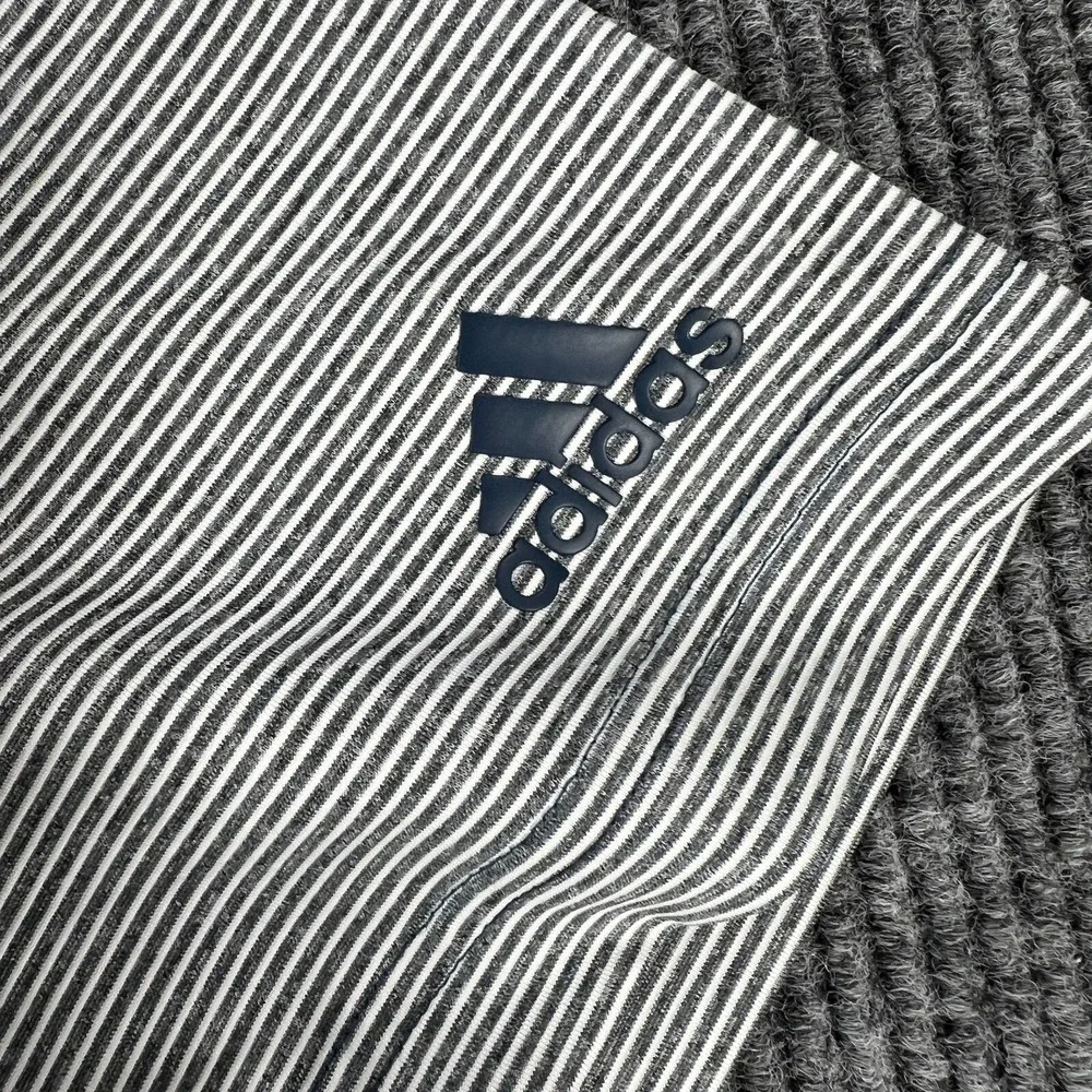 Adidas Shirt Polo Mens Medium Gray Striped Short Sleeve Golf Outdoor Casual